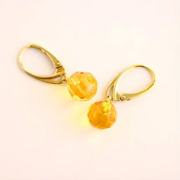 Lemon Drop Amber Earrings in 14k Gold Plated Sterling Silver - Picture 2 of 4